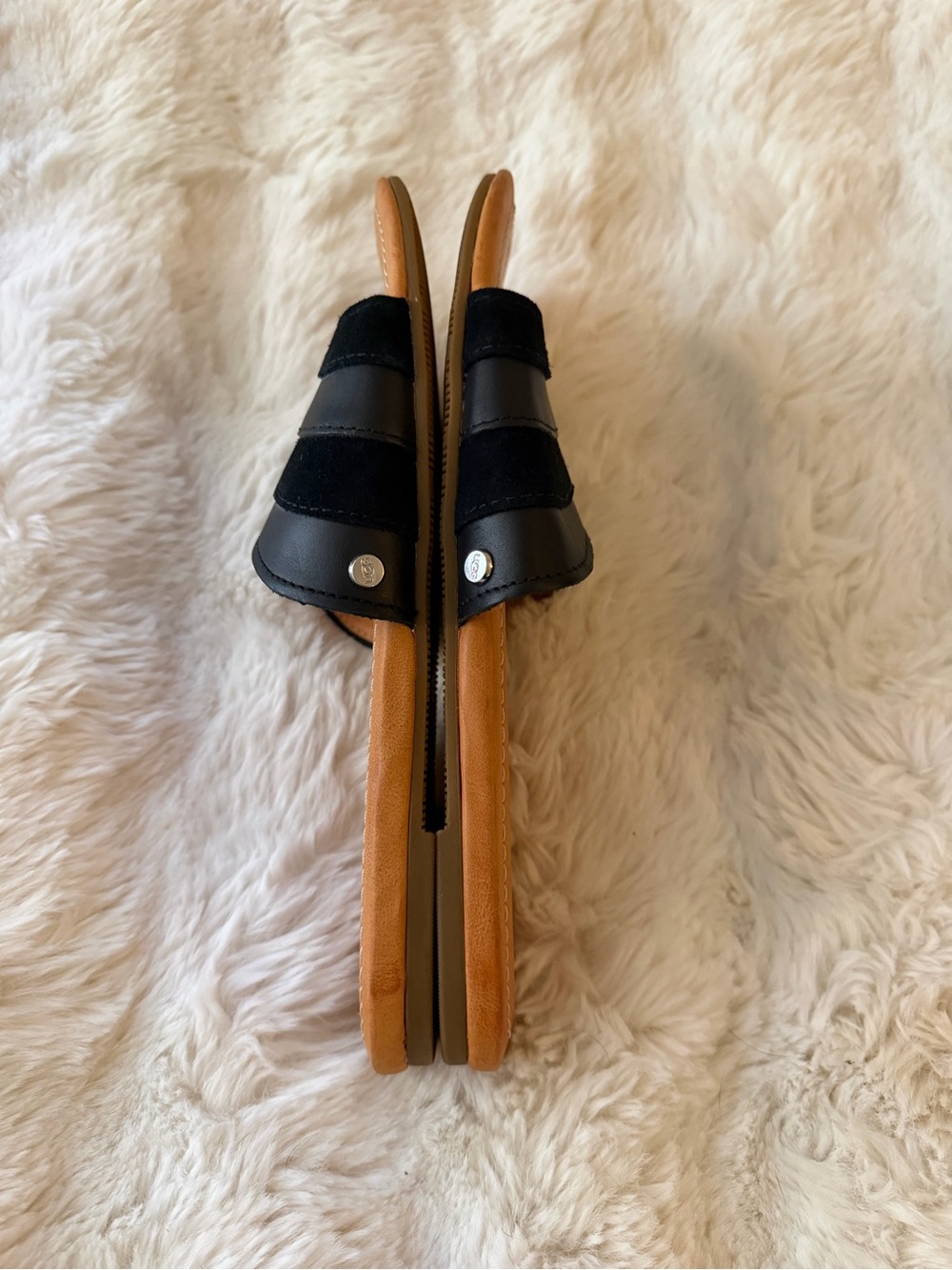 🔥UGG Ximena size 9 Women's Black suede and leather Slide Sandals - Picture 4 of 8